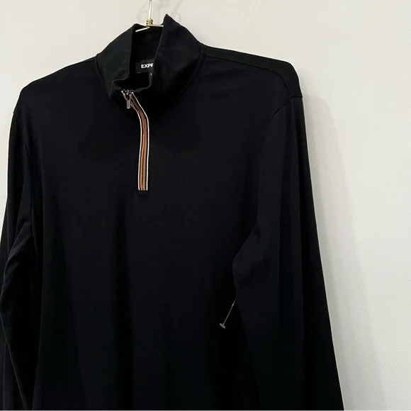 Express Tipped Quarter-Zip Sweatshirt Black Size Medium Black Long Sleeve - Picture 4 of 6